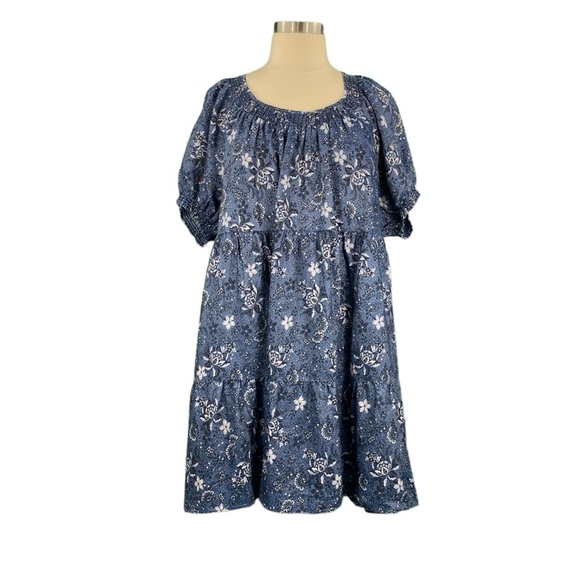 torrid Dresses & Skirts - Torrid Mini Chambray Blue Floral Puff Sleeve Smock Dress